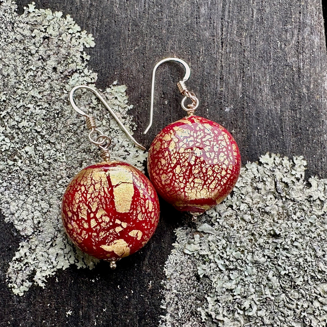 Red blown venetian glass earrings