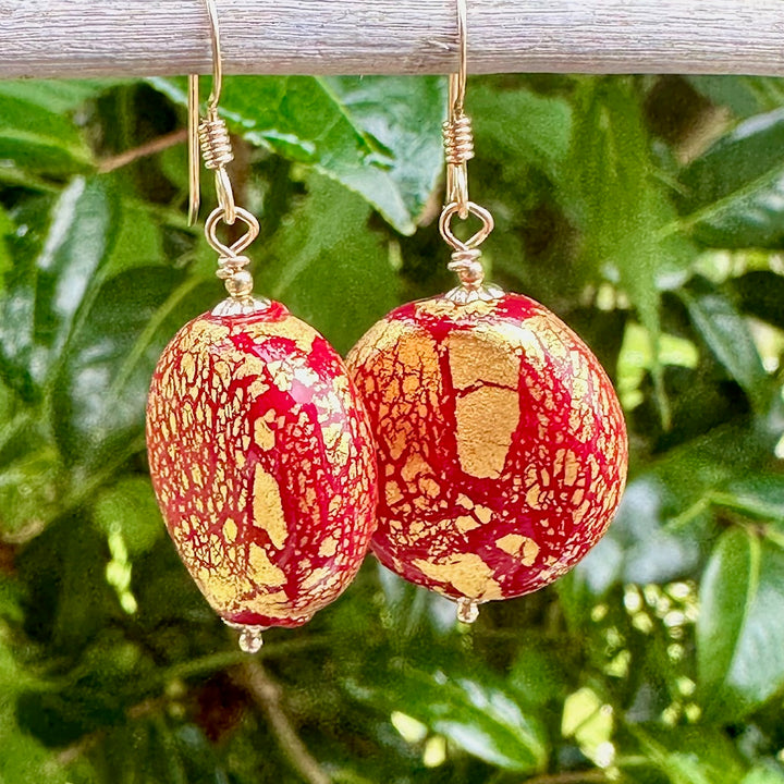 Red blown venetian glass earrings