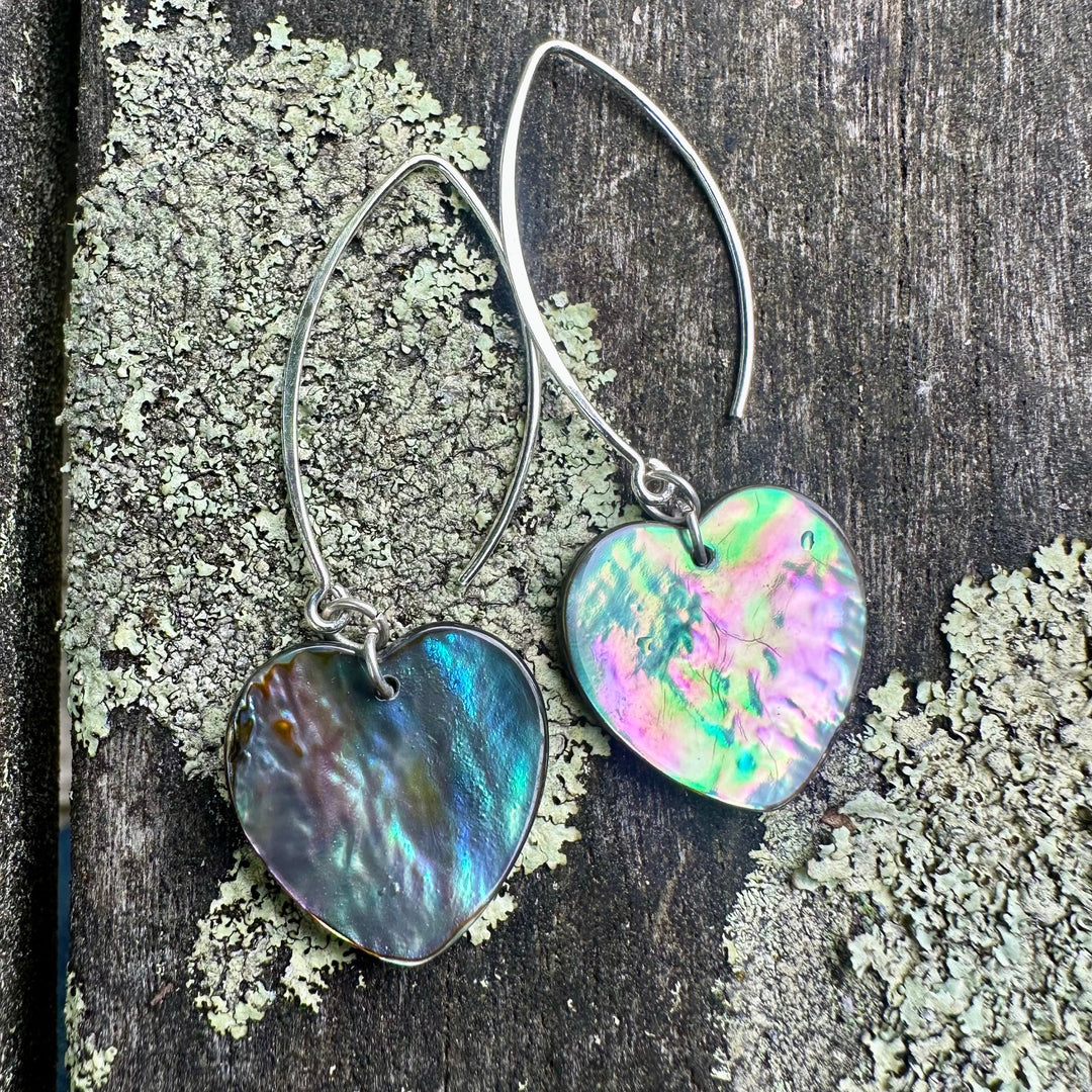 NZ paua heart earrings