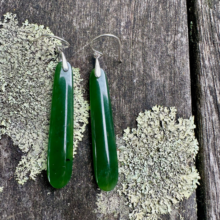 long kawa kawa NZ greenstone drop earrings