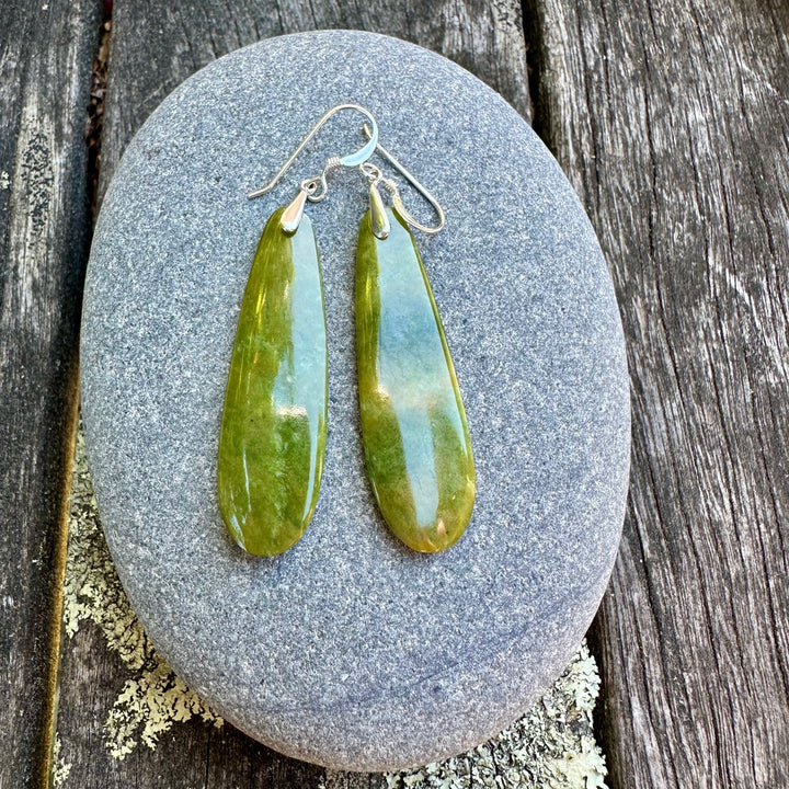 Long Marsden flower greenstone drop earrings