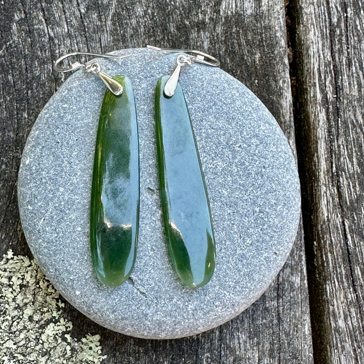 medium translucent NZ greenstone drop earrings