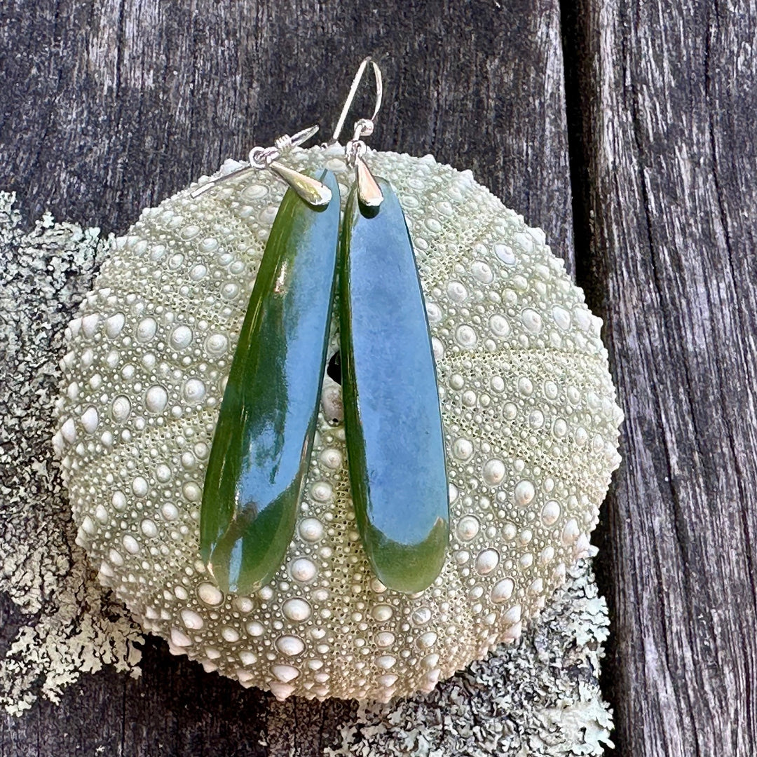 medium translucent NZ greenstone drop earrings