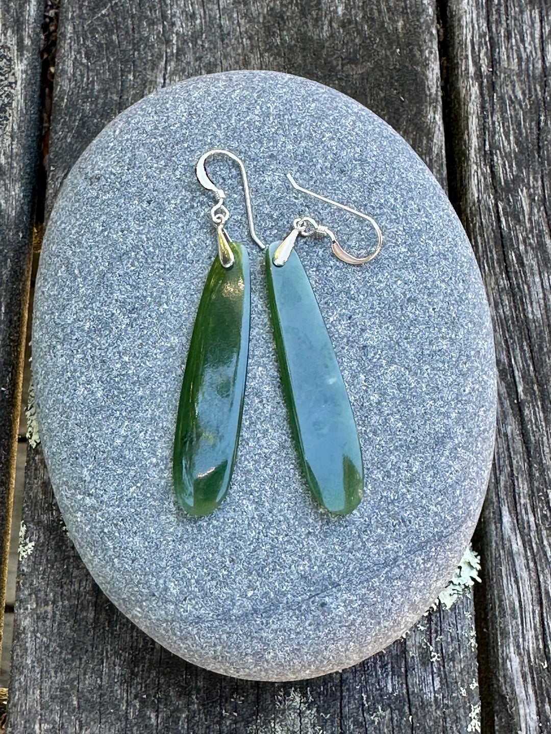 medium translucent NZ greenstone drop earrings