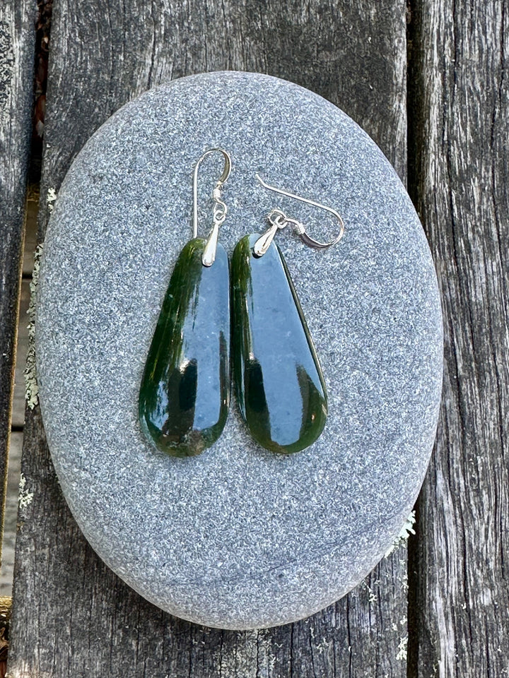 Medium dark NZ greenstone drop earrings