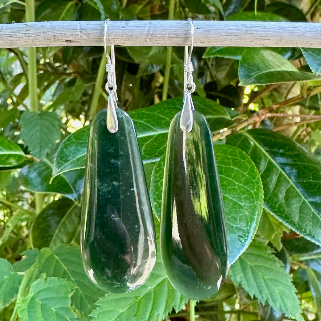 Medium dark NZ greenstone drop earrings
