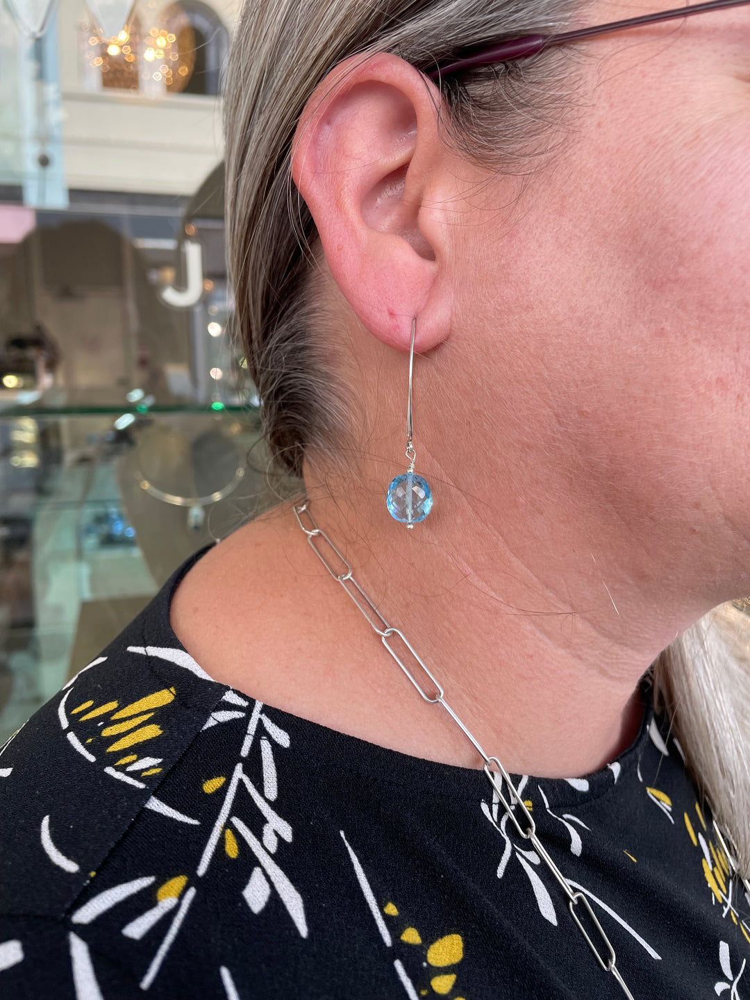 Faceted blue topaz earrings