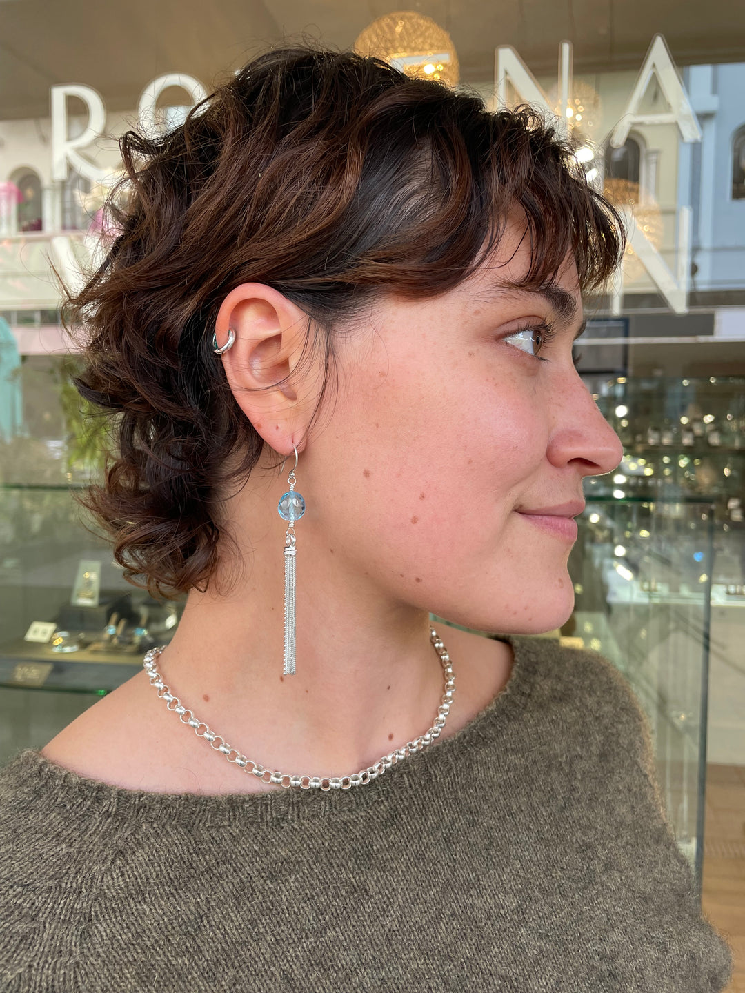 Faceted blue topaz tassel earrings