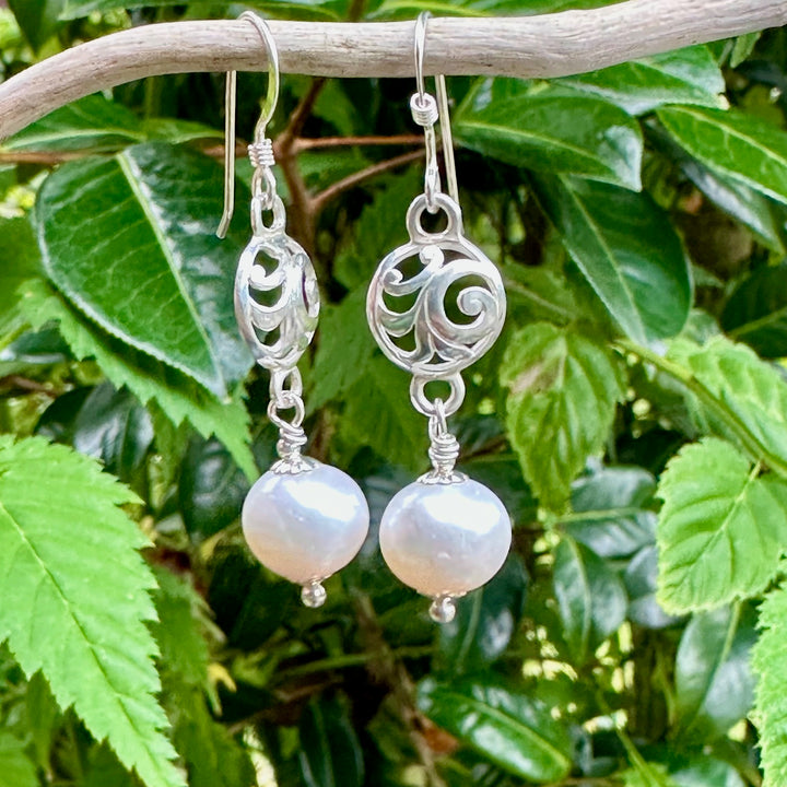 White freshwater pearl earrings