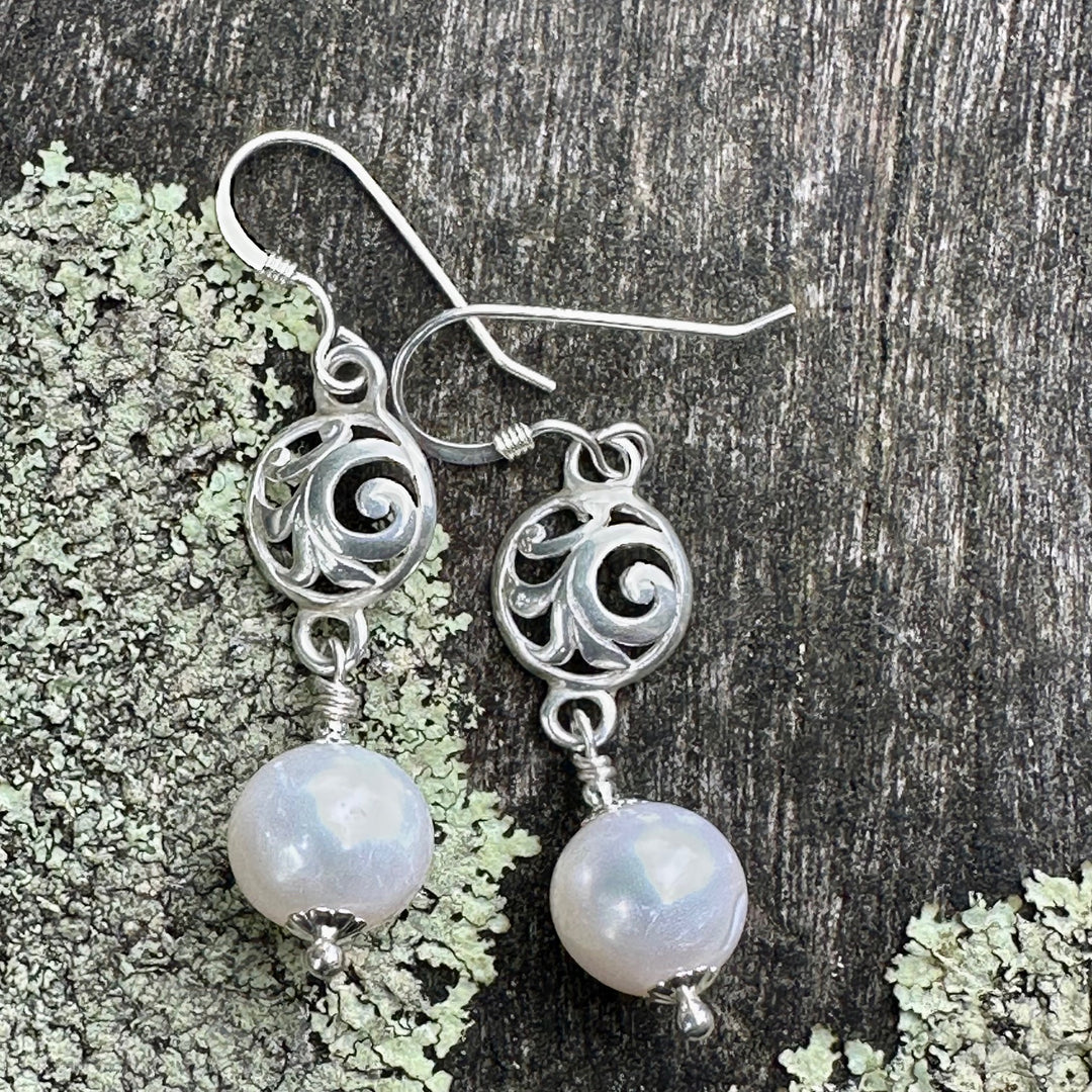 White freshwater pearl earrings