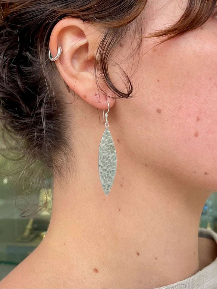 Long marquise hammered earrings