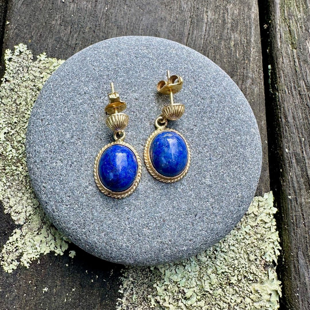 Vintage 9ct lapis lazuli earrings
