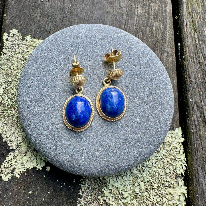 Vintage 9ct lapis lazuli earrings