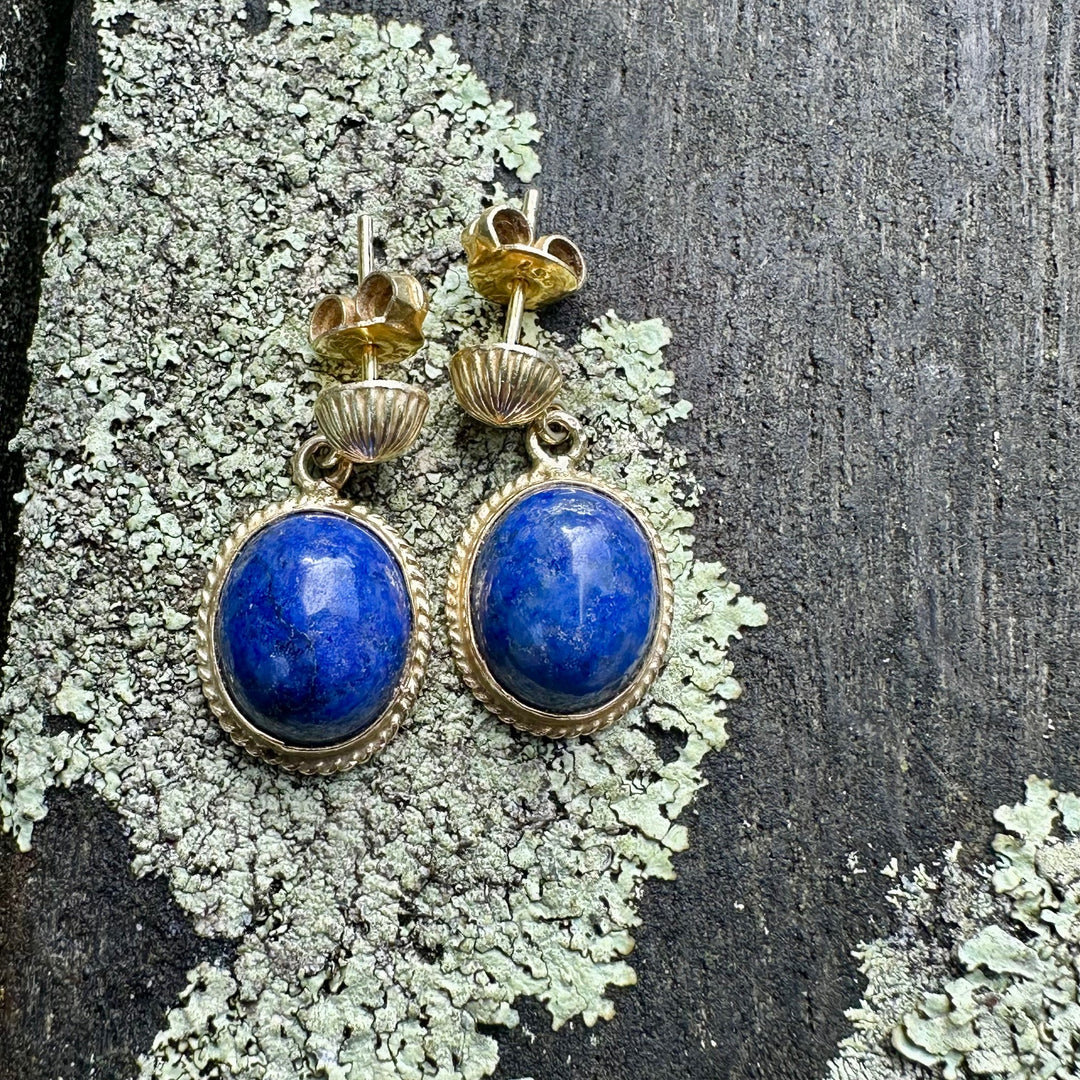 Vintage 9ct lapis lazuli earrings