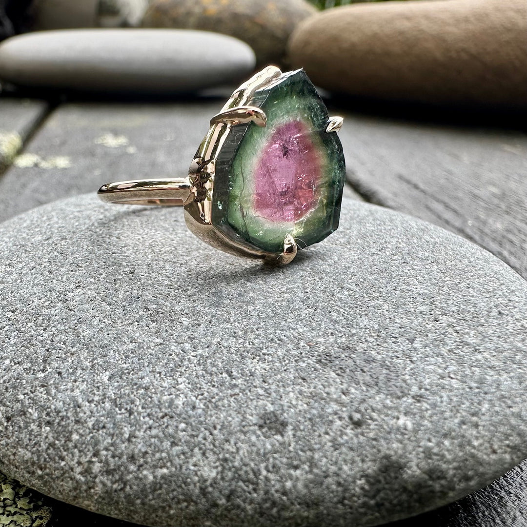 Watermelon tourmaline slice ring