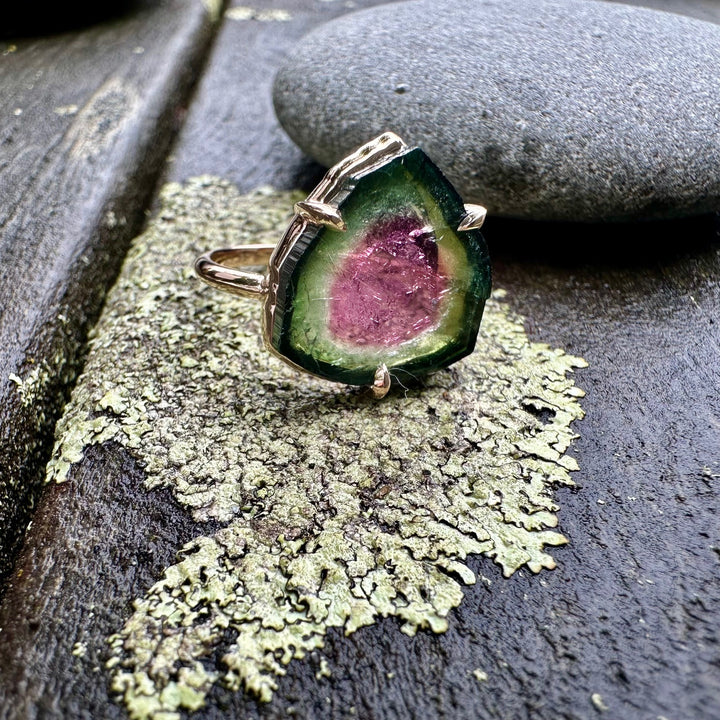 Watermelon tourmaline slice ring