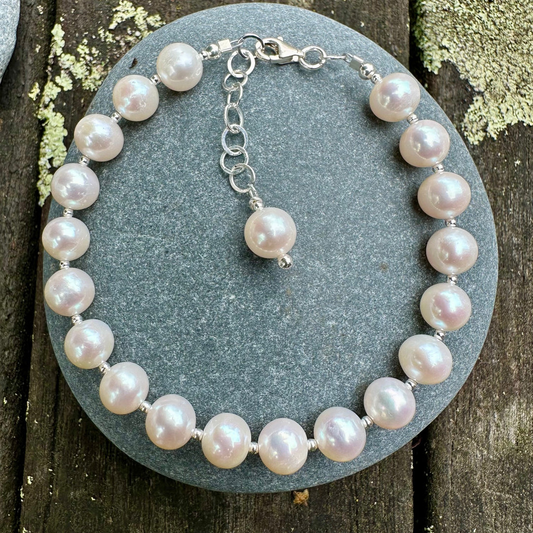 white freshwater pearl & sterling silver bracelet