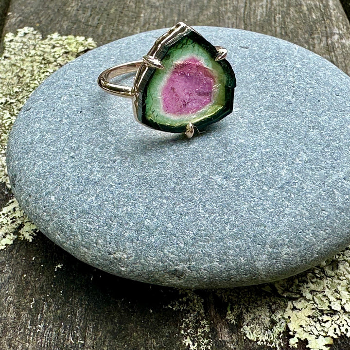 Watermelon tourmaline slice ring