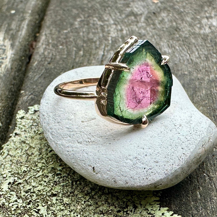 Watermelon tourmaline slice ring
