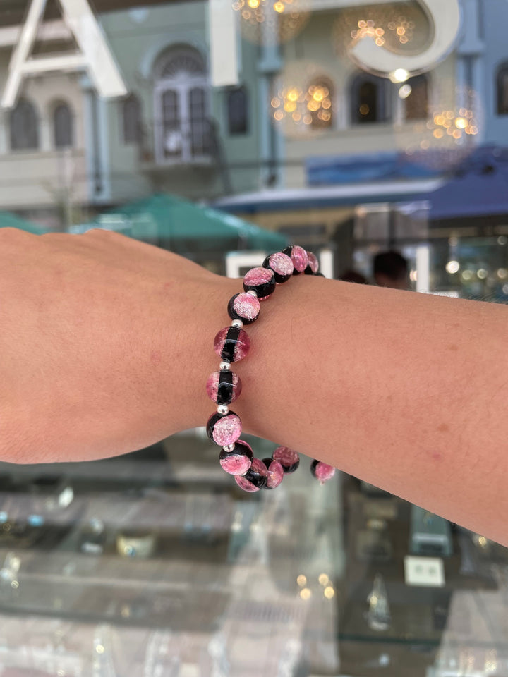 pink & black Japanese lampwork bracelet
