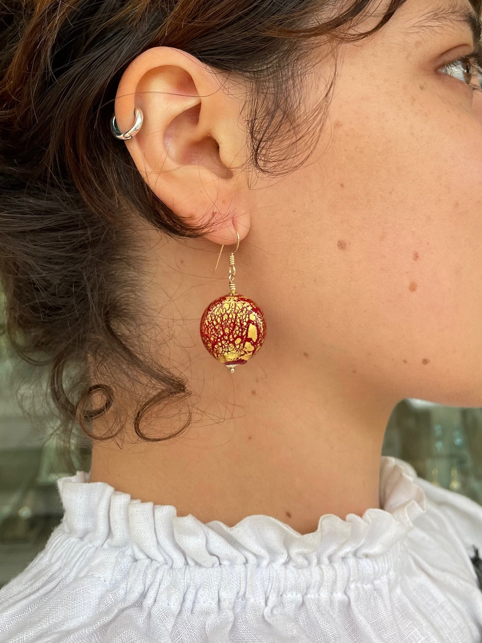 Red blown venetian glass earrings