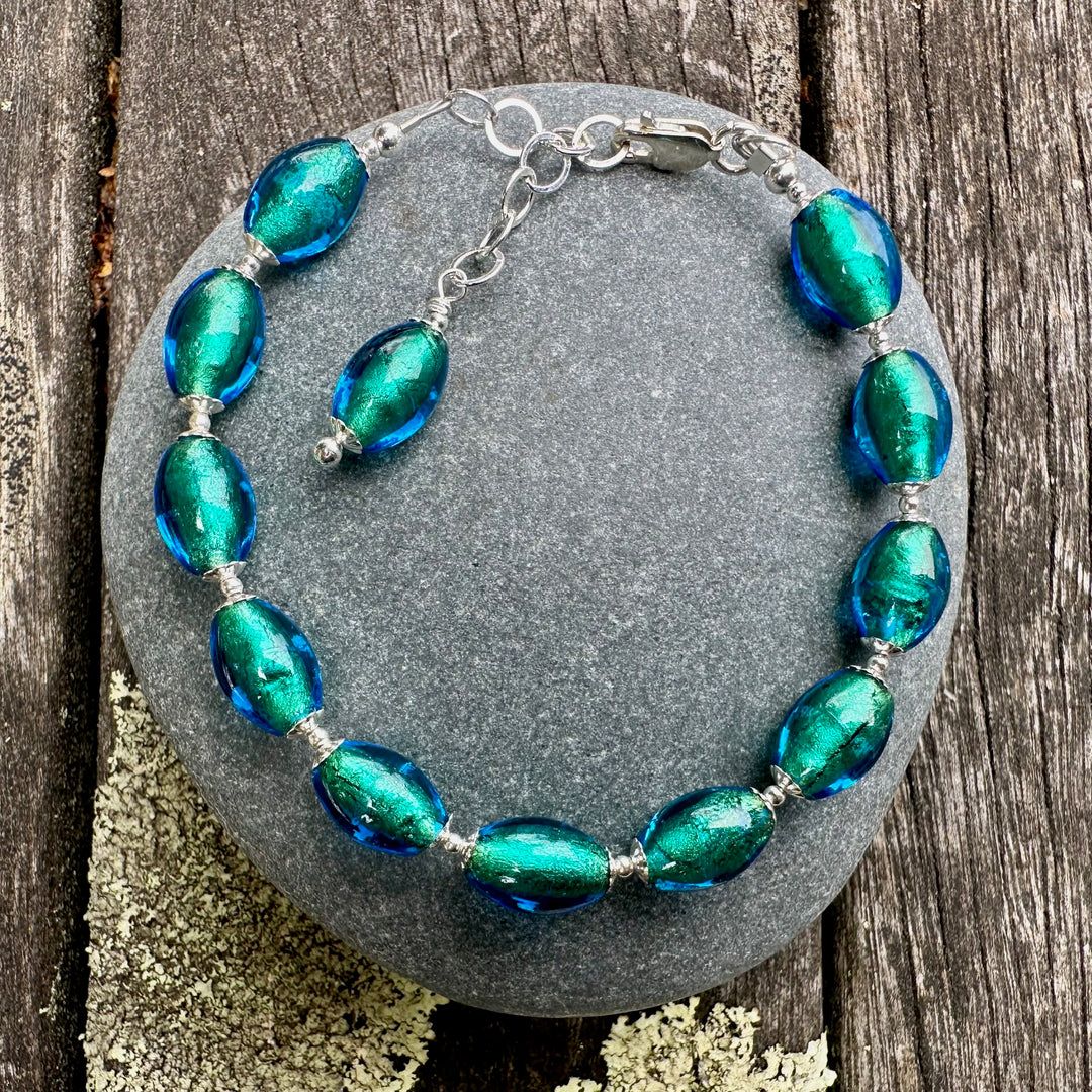 Teal bluey green venetian glass bracelet