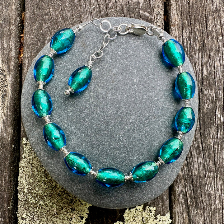Teal bluey green venetian glass bracelet