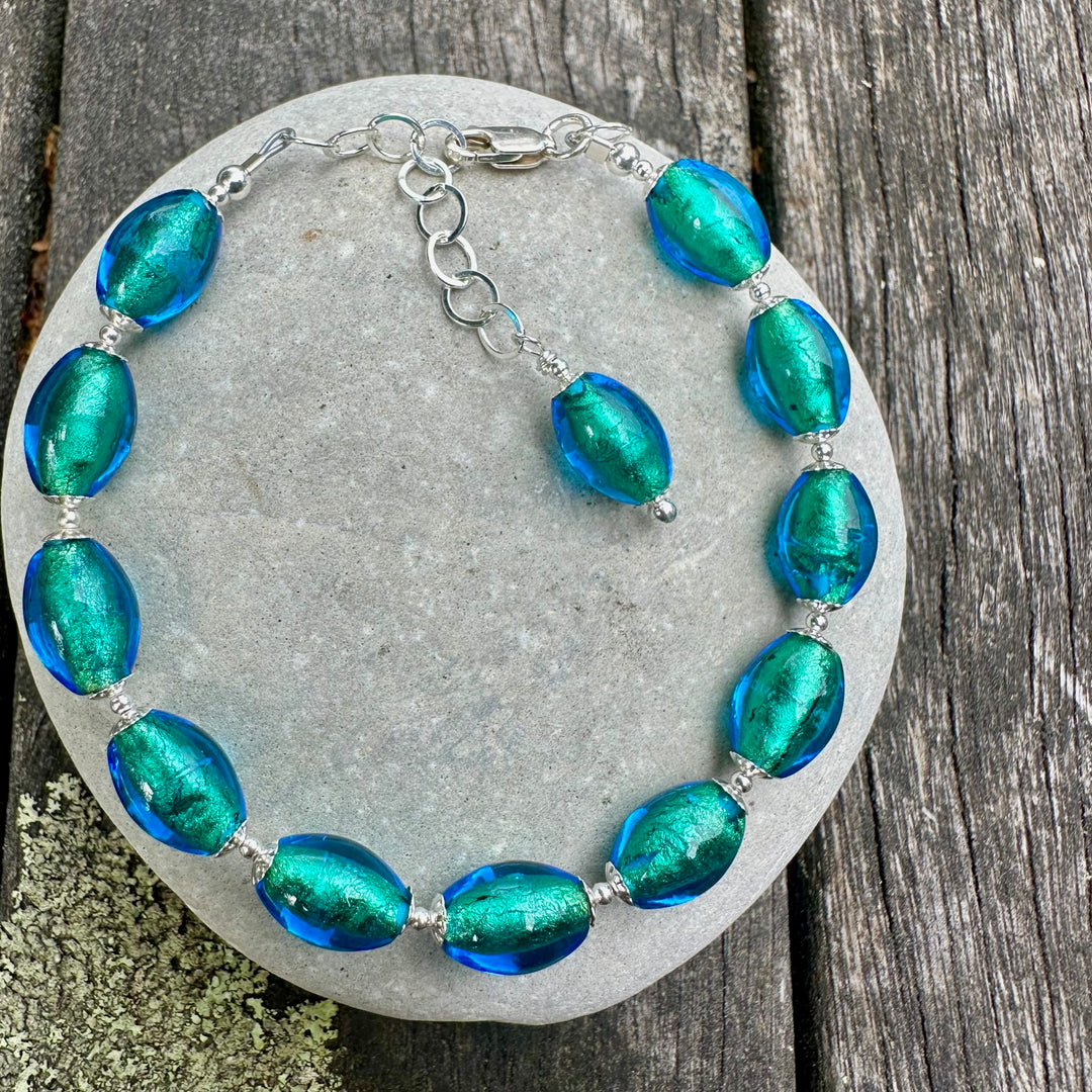Teal bluey green venetian glass bracelet