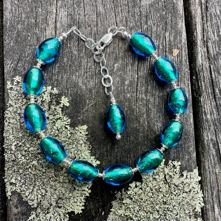 Teal bluey green venetian glass bracelet
