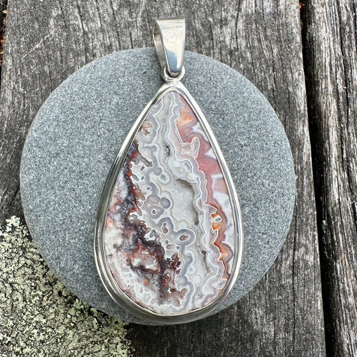 Large crazy lace agate pendant