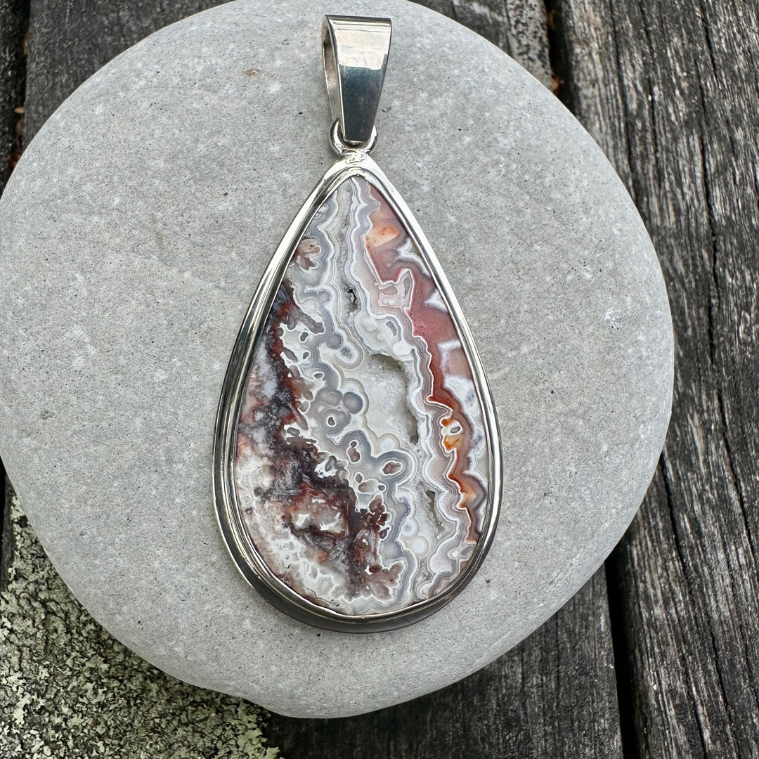 Large crazy lace agate pendant