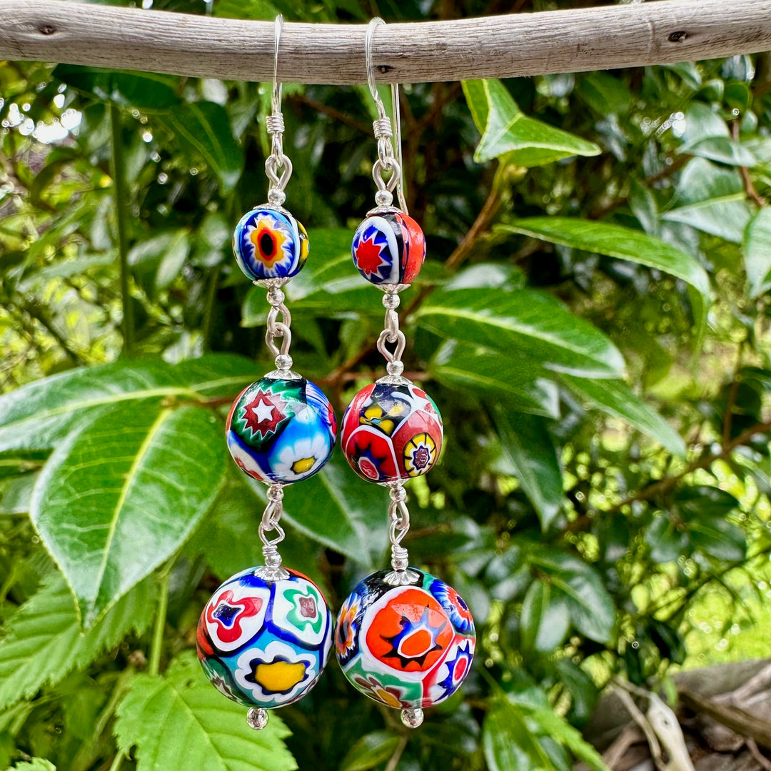 3 tier vintage millefiori earrings