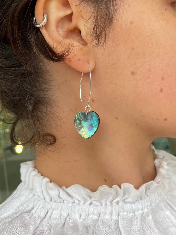 NZ paua heart earrings
