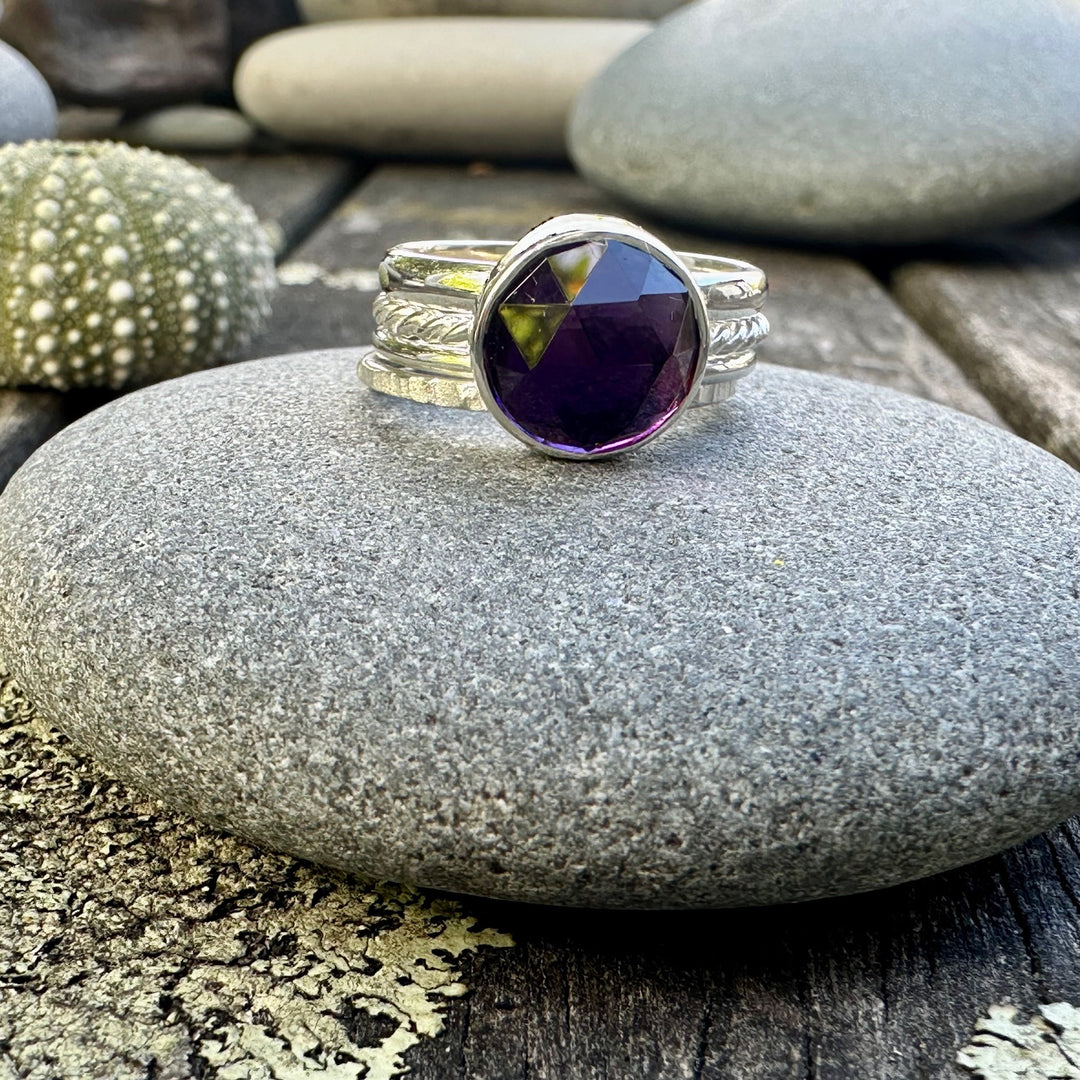 3 ct rose cut amethyst fine unity ring