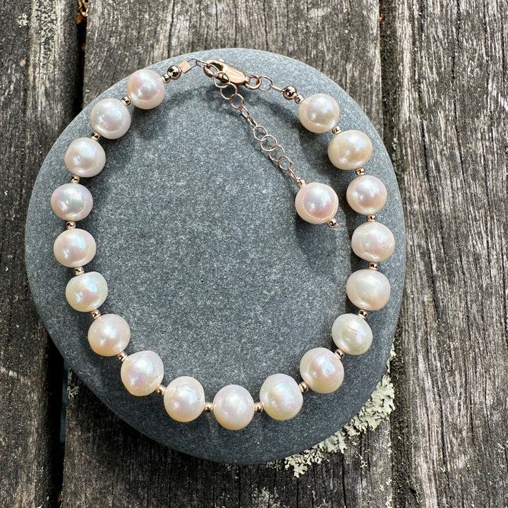 white freshwater pearl & rose gold fill bracelet