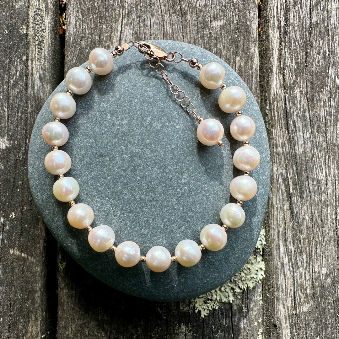 white freshwater pearl & rose gold fill bracelet