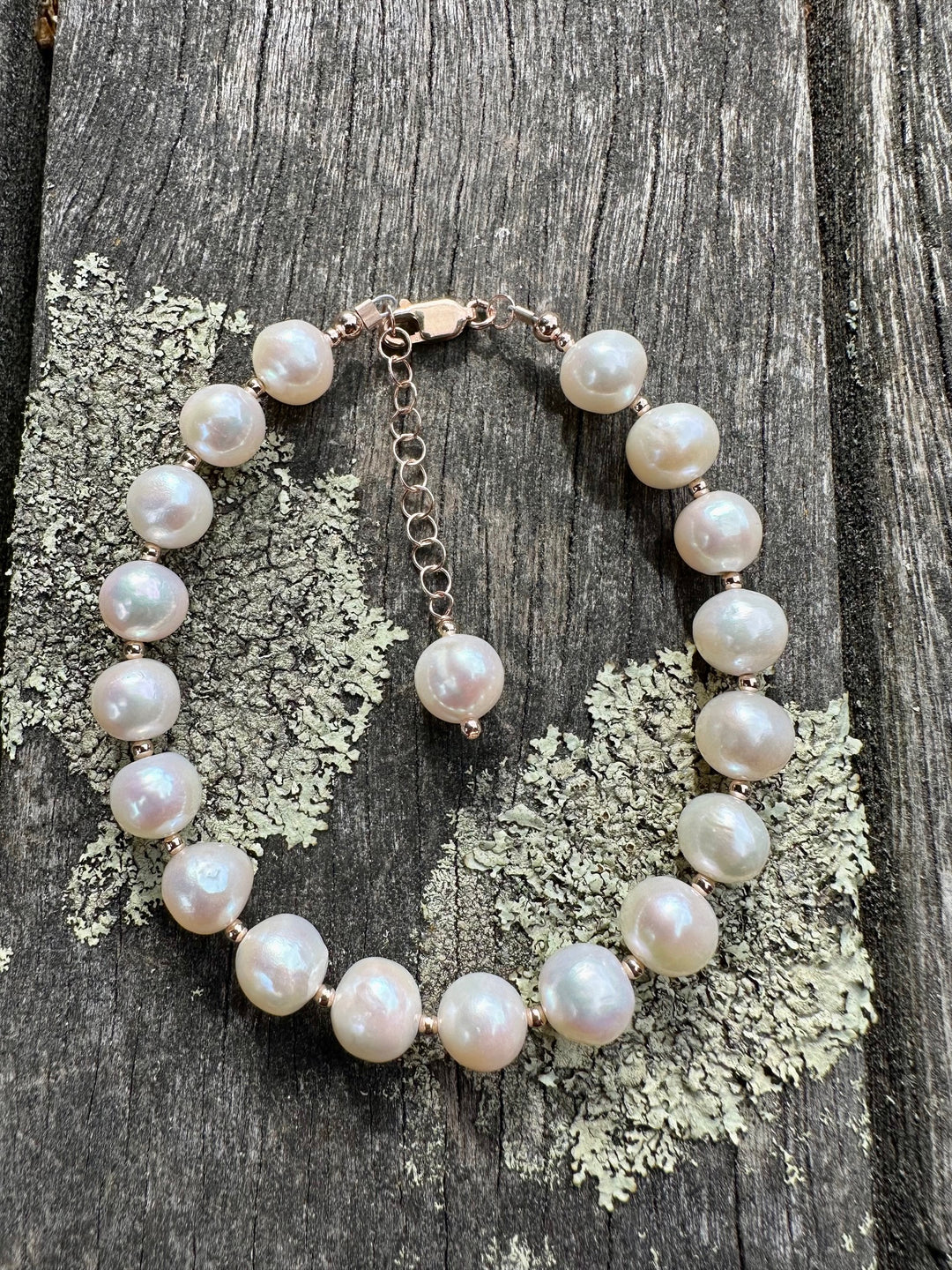 white freshwater pearl & rose gold fill bracelet
