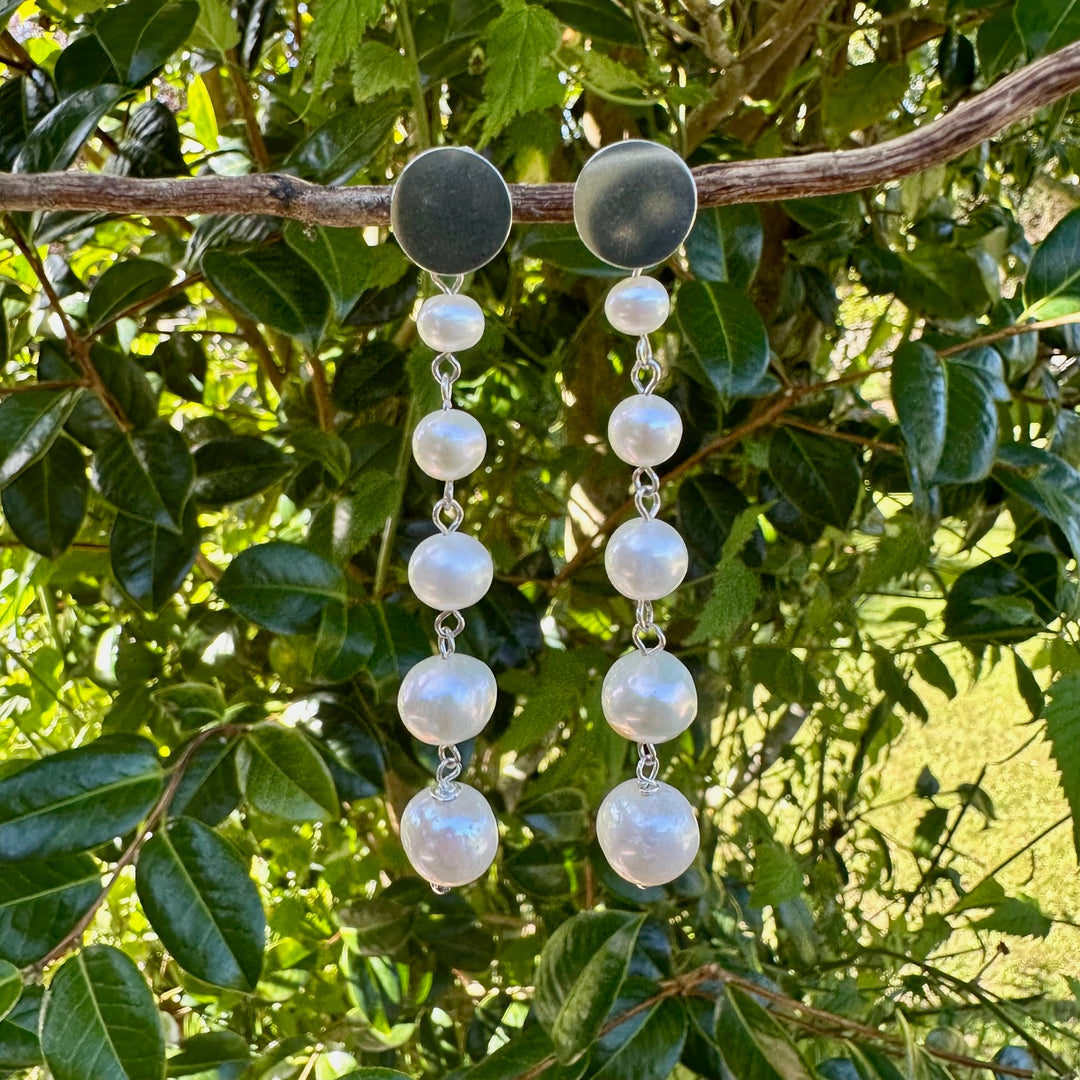 5 tier graduated white freshwater pearl earrings