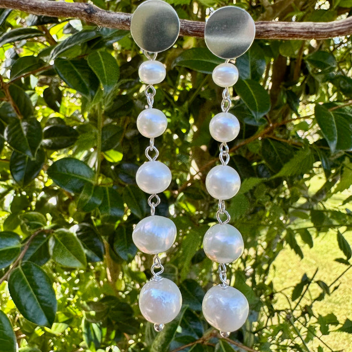 5 tier graduated white freshwater pearl earrings