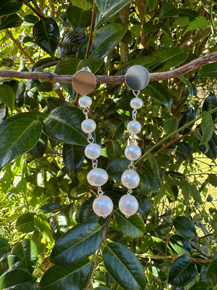 5 tier graduated white freshwater pearl earrings
