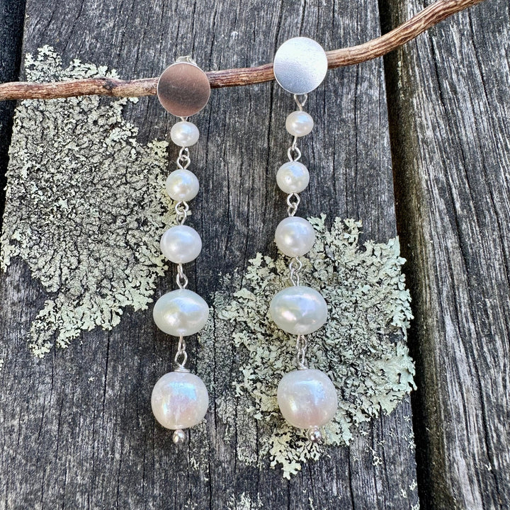 5 tier graduated white freshwater pearl earrings