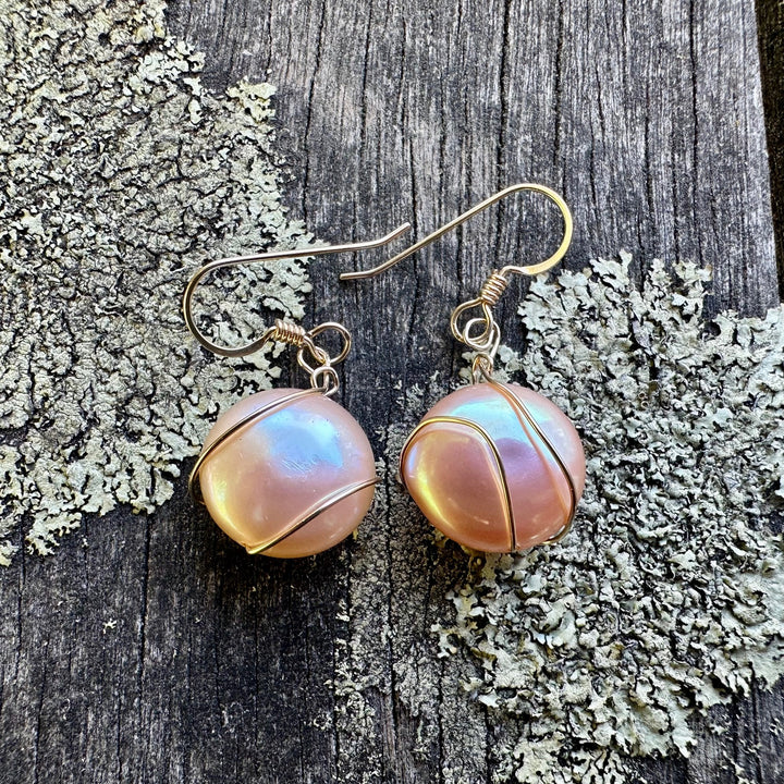 Apricot freshwater pearl earrings
