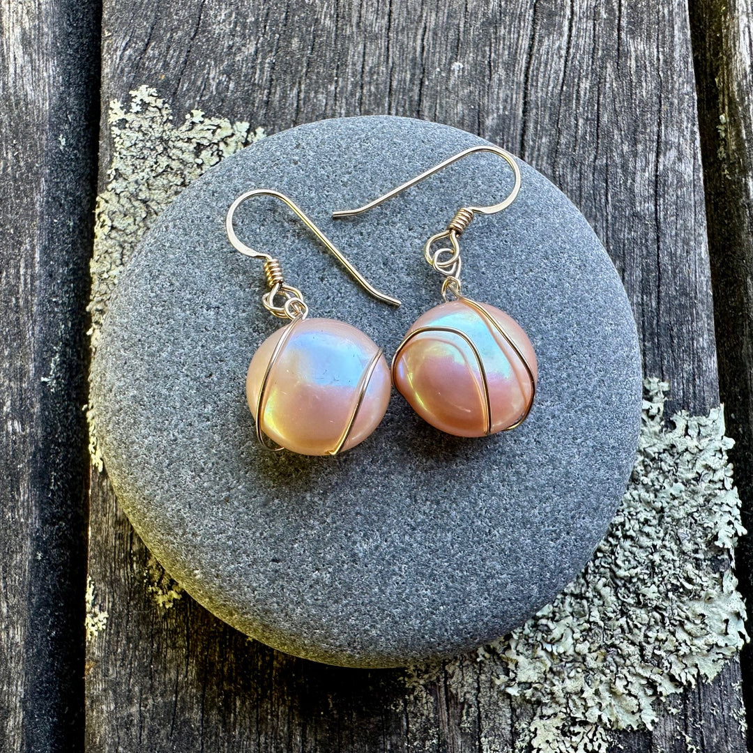 Apricot freshwater pearl earrings