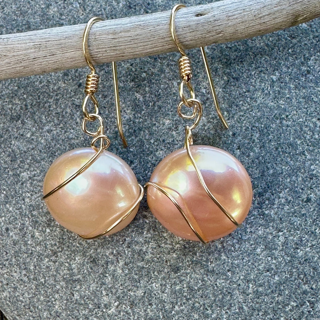 Apricot freshwater pearl earrings