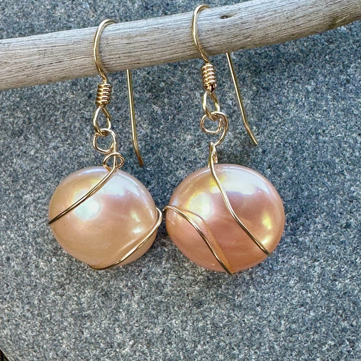 Apricot freshwater pearl earrings