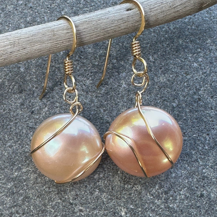 Apricot freshwater pearl earrings