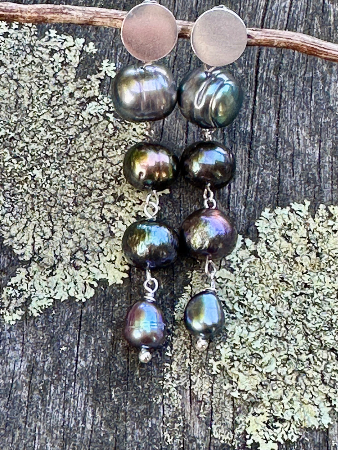 Inverted 4 tier peacock freshwater pearl earrings