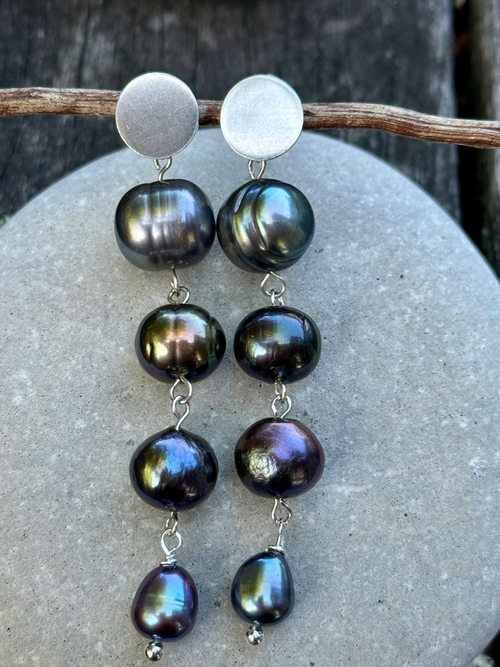 Inverted 4 tier peacock freshwater pearl earrings