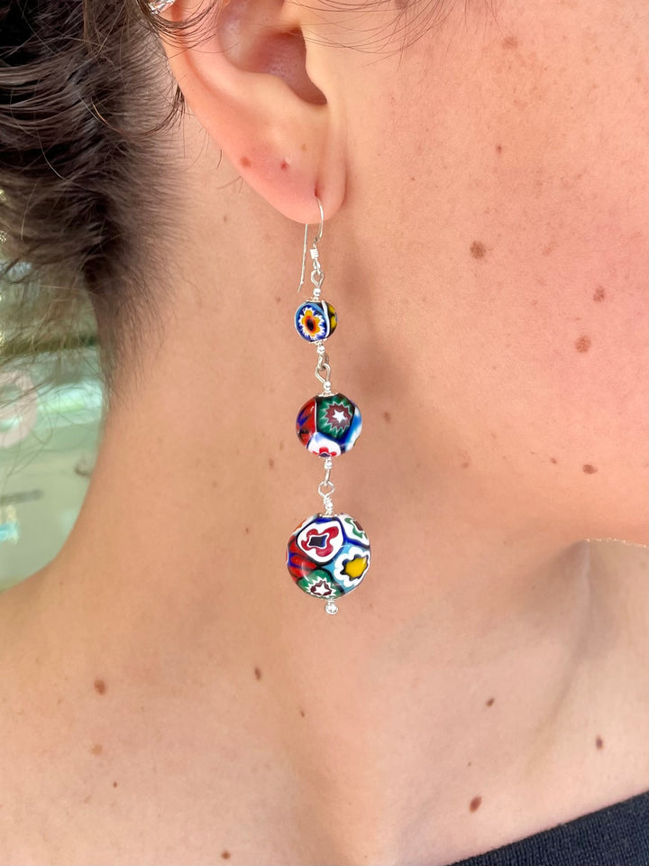 3 tier vintage millefiori earrings
