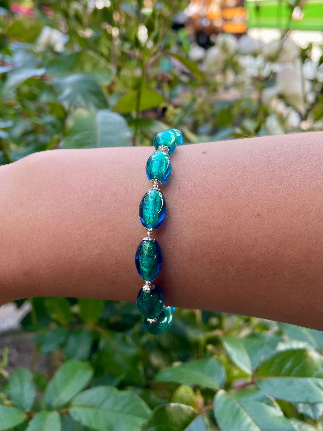 Teal bluey green venetian glass bracelet